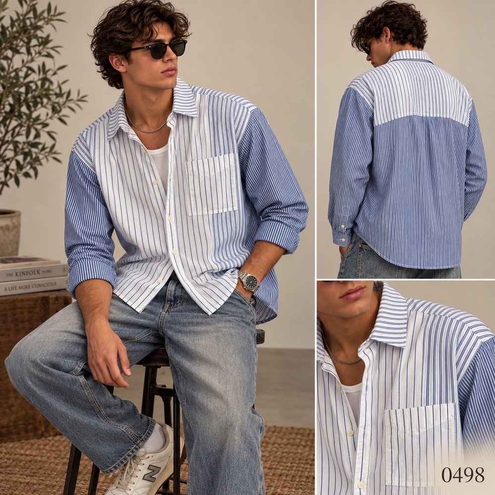 American Eagle Mens XS Blue White Multi Striped Cotton Button Down Shirt 0498